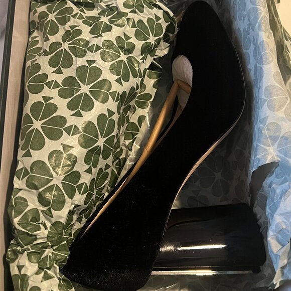 Kate Spade Sybil Black Velvet Rhinestone Block Heels Pumps Size 7 NIB - Picture 10 of 11